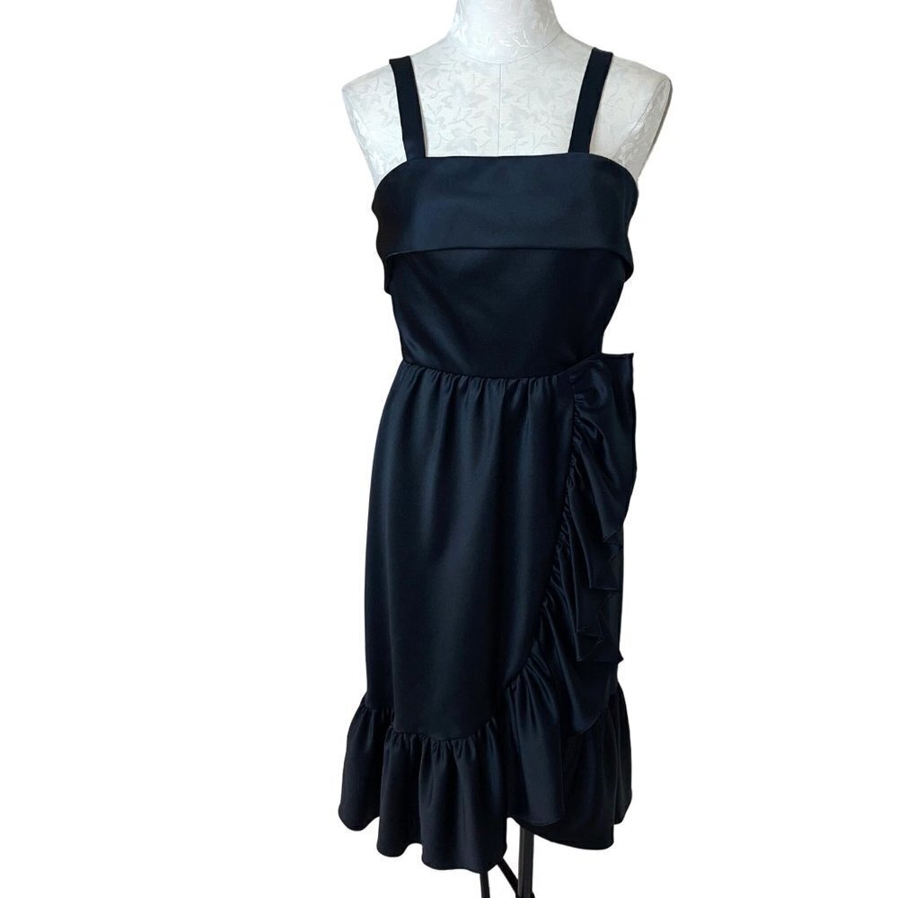 Lilli Diamond Of California Womens Ruffle Dress Black Size Small Vintage Midi